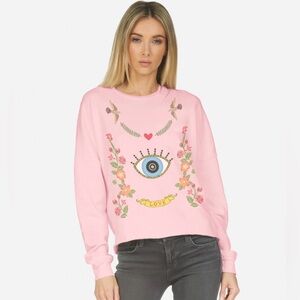 Lauren Moshi Pink Sweatshirt with Artistic Eye and Floral Motif Sz XS